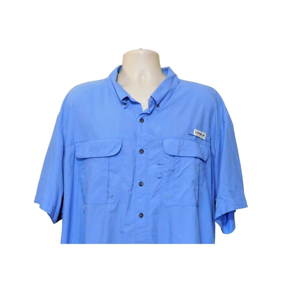 Magellan Outdoors Fish Gear Shirt 3XL Blue Vented Relaxed Short Sleeves Nylon - Picture 2 of 5